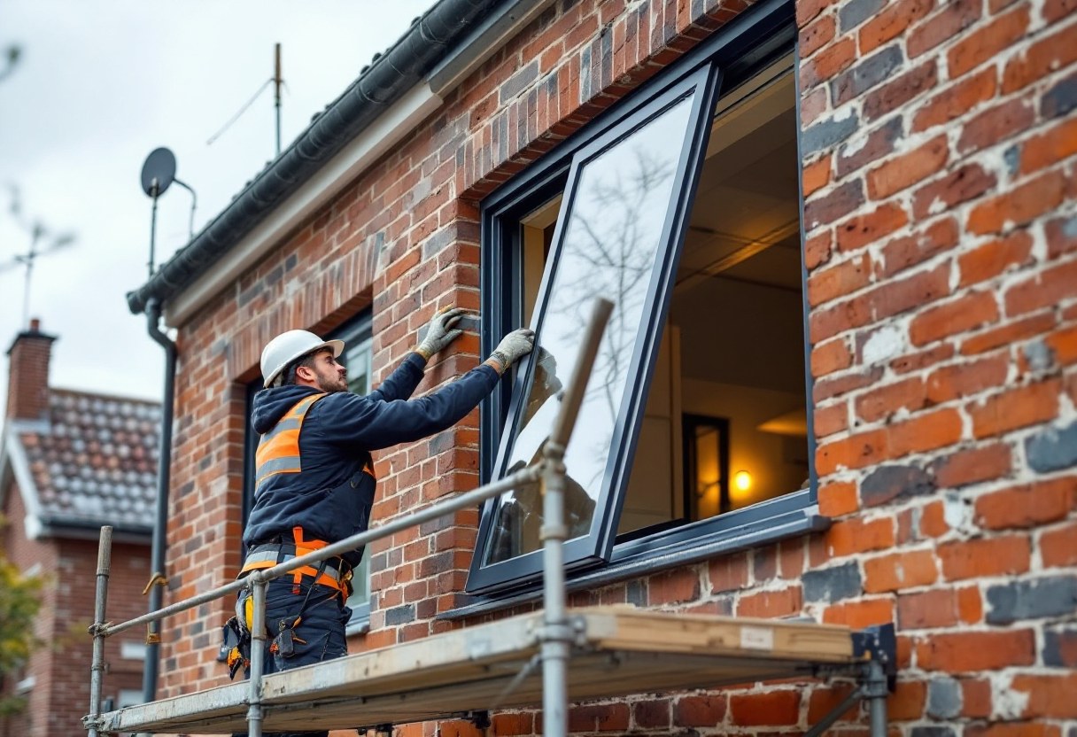 Pose de châssis aluminium dans une maison rénovée en Belgique