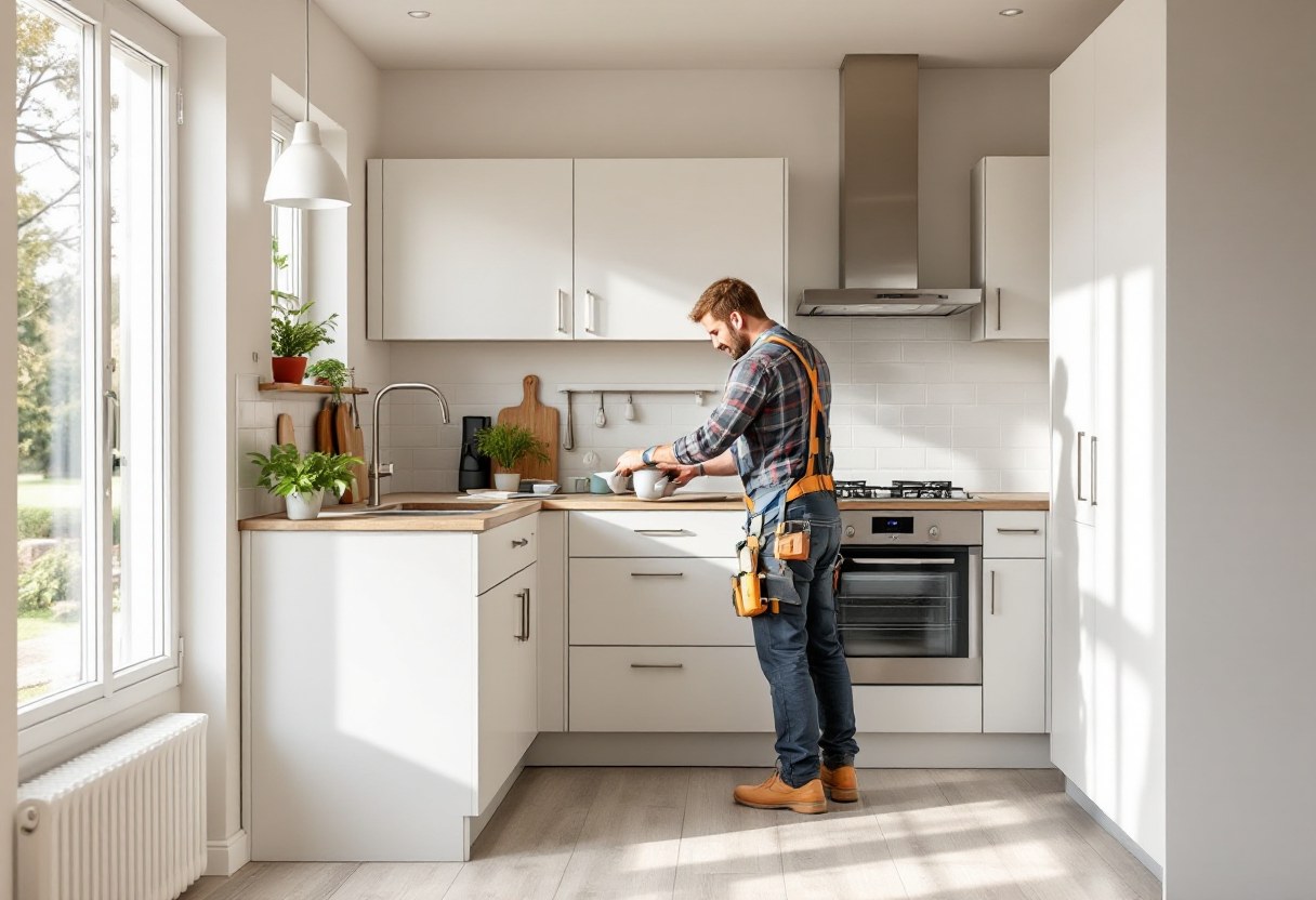 Installation d'une cuisine équipée dans un appartement rénové en Belgique