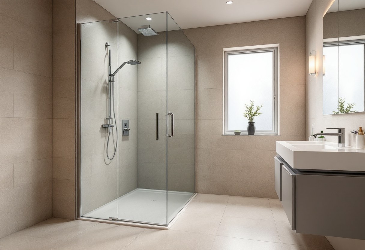 Salle de bains rénovée avec douche à l'italienne dans une maison belge