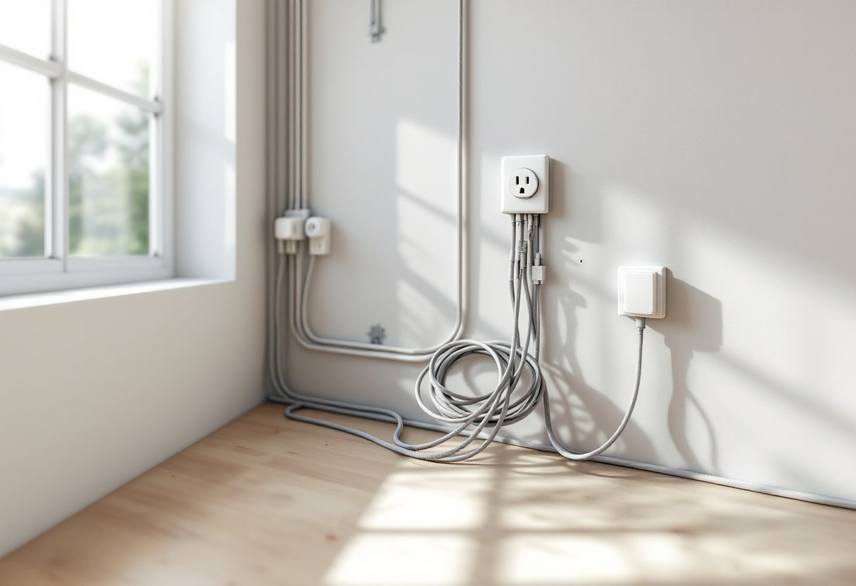 Installation électrique neuve dans une maison belge en construction