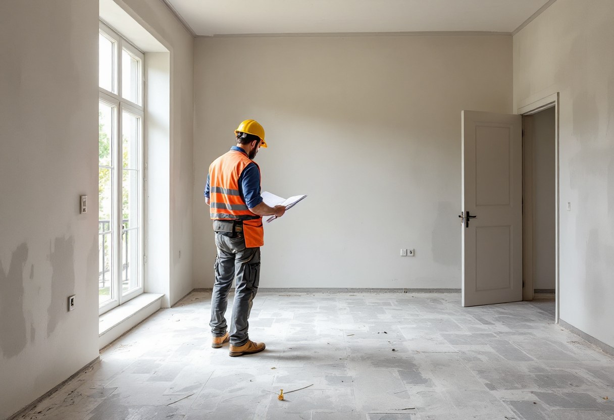 Entrepreneur en rénovation sur chantier intérieur en Belgique